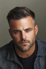 Obraz premium Man with a stylish haircut, looking confidently into the camera