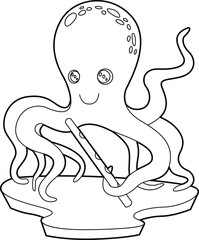 Octopus Musician Flute Music Animal Vector Graphic Art Illustration