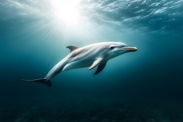 Fototapeta premium Dolphin Swimming Relaxed Under Calm Ocean Waters