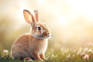 Obraz premium Serene Rabbit Sitting in Sunlit Field