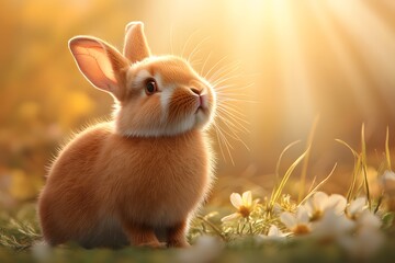 Serene Rabbit Sitting in a Sunlit Field