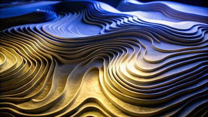 Abstract Topographic Contours Map Background with Silhouette Photography of Curved White Waves and Reliefs in Minimalist Style for Modern Design