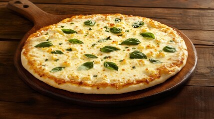 Delicious Cheese Pizza with Fresh Basil Leaves