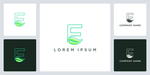 Obraz premium Green leaf outline letter E logo and icon editable