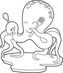 Octopus Spoon Fork Animal Vector Graphic Art Illustration