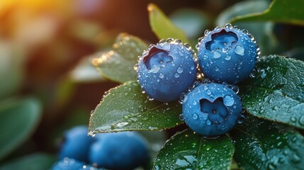 Morning Light Showcases Dew-Kissed Wild Blue Berries