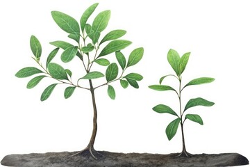 Obraz premium Watercolor small growing plant herbs leaf tree.