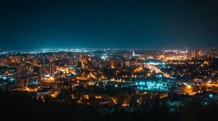 Fototapeta premium A vibrant nighttime cityscape, filled with energy and adventure, portrayed through bright lights, all without the presence of any people.
