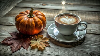 Autumn Menu Clip Art: Watercolor Pumpkin, Leaf, and Coffee Cup with Cream for Halloween and Thanksgiving Celebrations