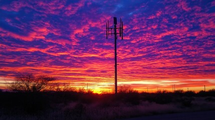 Fototapeta premium Vibrant Sunset with Cell Tower Silhouette
