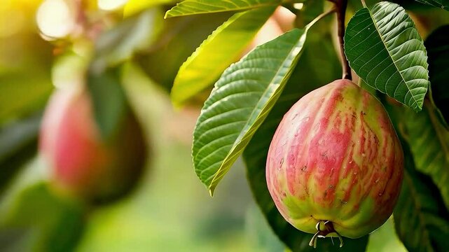 a ripe guava  on  a tree