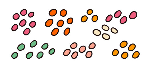 Abstract outlined dot cluster set. A collection of 8 abstract dot clusters with bold outlines, perfect for decoration and graphic design projects