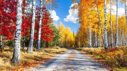 Fototapeta premium Vibrant Autumn Path Through Golden Forest