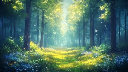 Obraz premium Explore the tranquil beauty of a sunlit forest path