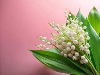 Beautiful Lilies of the Valley on Pink Background for Spring Greeting Cards and Floral Designs