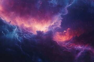 Fototapeta premium Abstract Cosmic Nebula with Glowing Clouds and Stars