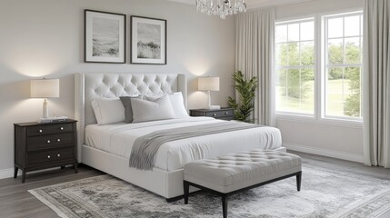 Elegant modern bedroom with natural light and decor