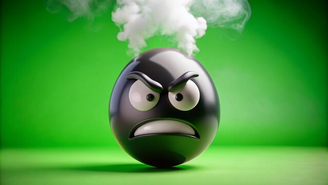Black and White Angry Emoji with Steam on Green Screen - Expressive Icon for Digital Art and Design, Frame Design, Graphic Projects, Emotions, Digital Expressions, Creative Illustration