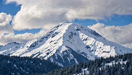 Obraz premium Sommet enneigé sous un ciel nuageux