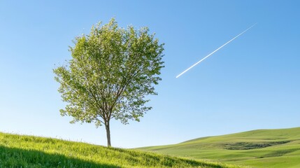 Obraz premium Starry Night Sky with Shooting Star and Tree