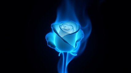 Glowing Rose in Blue Flame