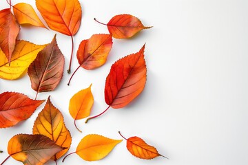 Obraz premium Colorful autumn leaves isolated on white background. Flat lay, top view