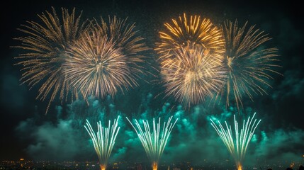 Fototapeta premium Carnival fireworks lighting up night sky background