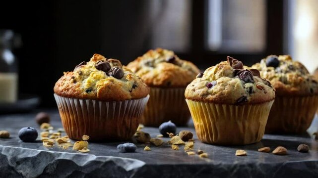 Assortment of muffin on a granite table,
