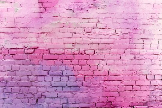Fototapeta Purple and blue paint splashes on a pink brick wall background.