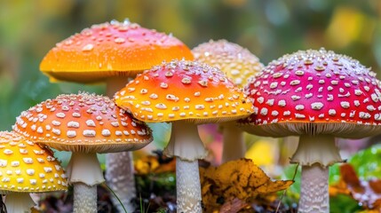 Obraz premium Vibrant Colorful Mushrooms in Nature's Forest