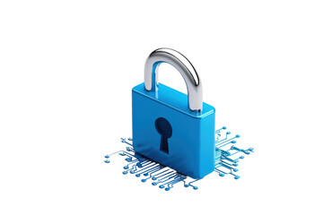 Blue Padlock on Circuit Background for Security Concept