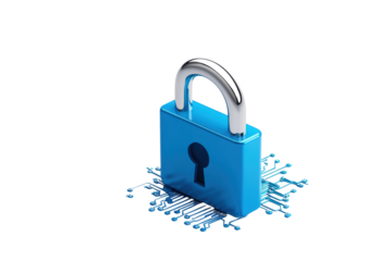 Blue Padlock on Circuit Background for Security Concept