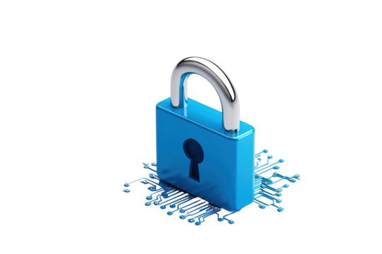 Blue Padlock on Circuit Background for Security Concept