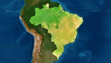 4K Brazil Territory Map in South America, High Resolution Satellite View, Widescreen 4K Resolution