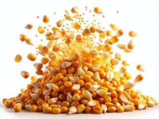 Captivating Motion of Corn Kernels in Mid-Air on Transparent Background