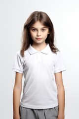 Fototapeta premium A kid girl wearing blank white school kids sport uniform portrait t-shirt sleeve.