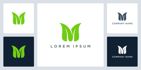 Leaf letter M logo and icon editable