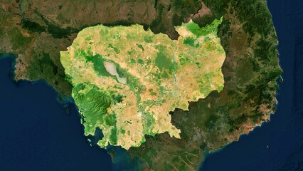 4K Cambodia Territory Map in Asia, High Resolution Satellite View, Widescreen 4K Resolution