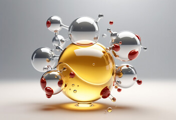 liquid oil transparent molecular background, 3d rendering, on a light background. Excellent background for cosmetic, pharmacological products