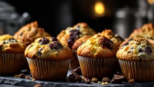 Assortment of muffin on a granite table,