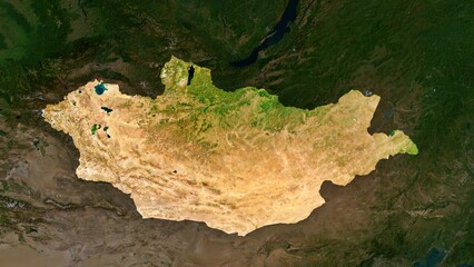 4K Mongolia Territory Map in Asia, High Resolution Satellite View, Widescreen 4K Resolution