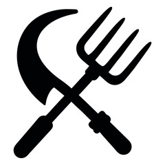 Crossed sickle and pitchfork silhouette symbolizing agriculture and labor