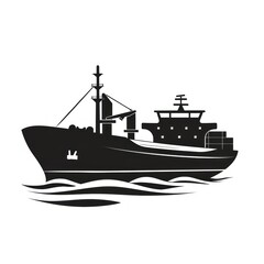 Obraz premium A black silhouette boat logistics icon watercraft vehicle ship.