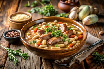 Traditional French Cassoulet Stew with White Beans, Toulouse Sausage, and Duck Confit - A Flavorful Culinary Delight