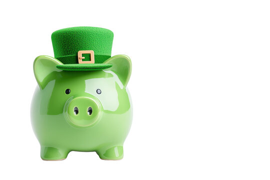 Green Piggy Bank with Leprechaun Hat for Savings Theme