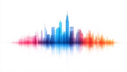 Obraz premium Futuristic Cityscape: Geometric Skyscrapers in Vibrant Colors on White Background