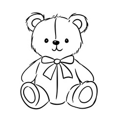 A cheerful teddy bear sits with a bow, inviting creativity for kids while coloring.
