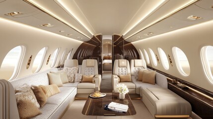 Fototapeta premium Luxury Private Jet Interior with Modern Elegance