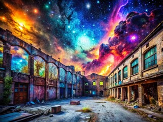 Fototapeta premium Cosmic Nebula: Urban Exploration Photography in a Vibrant Space Fantasy Background