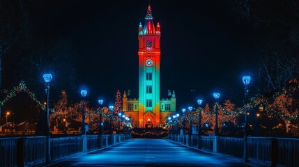 Iconic landmark illuminated with festive colors for the Christmas season background